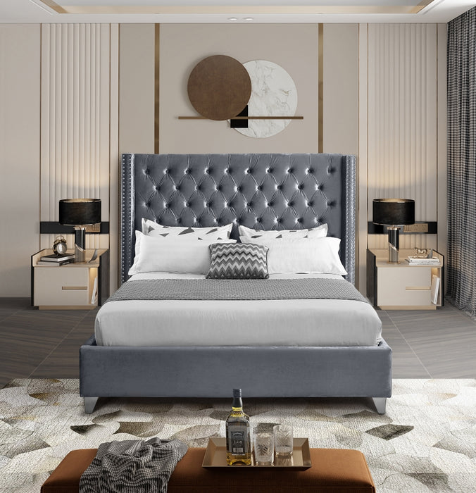 Meridian Furniture - Aiden Velvet King Bed in Grey - AidenGrey-K - GreatFurnitureDeal