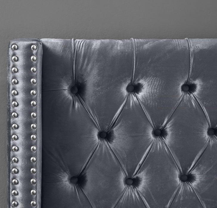 Meridian Furniture - Aiden Velvet King Bed in Grey - AidenGrey-K