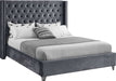 Meridian Furniture - Aiden Velvet Queen Bed in Grey - AidenGrey-Q - GreatFurnitureDeal