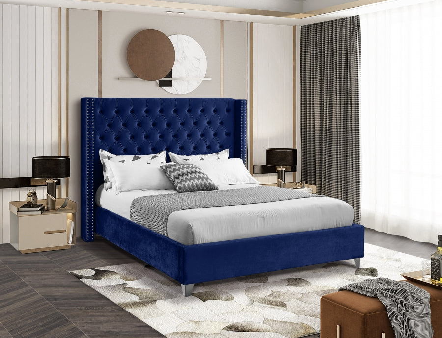 Meridian Furniture - Aiden Velvet King Bed in Navy - AidenNavy-K