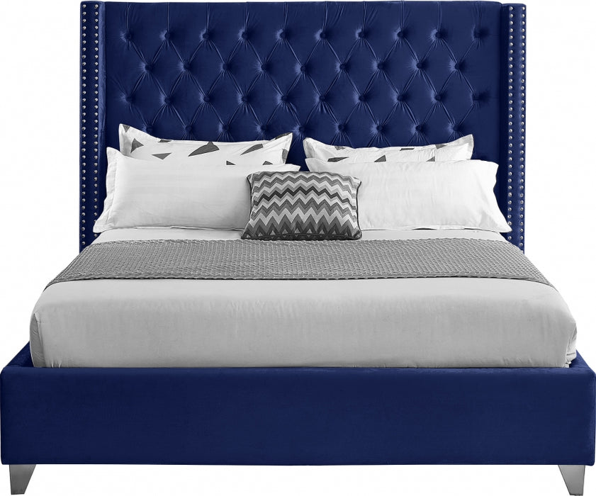 Meridian Furniture - Aiden Velvet King Bed in Navy - AidenNavy-K - GreatFurnitureDeal