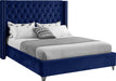 Meridian Furniture - Aiden Velvet Queen Bed in Navy - AidenNavy-Q - GreatFurnitureDeal
