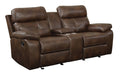 Coaster Furniture - Brown Faux Leather Glider Loveseat with Console - 601692