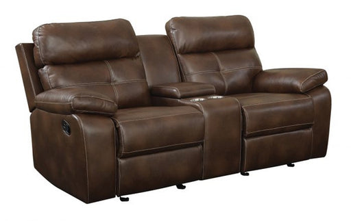 Coaster Furniture - Brown Faux Leather Glider Loveseat with Console - 601692