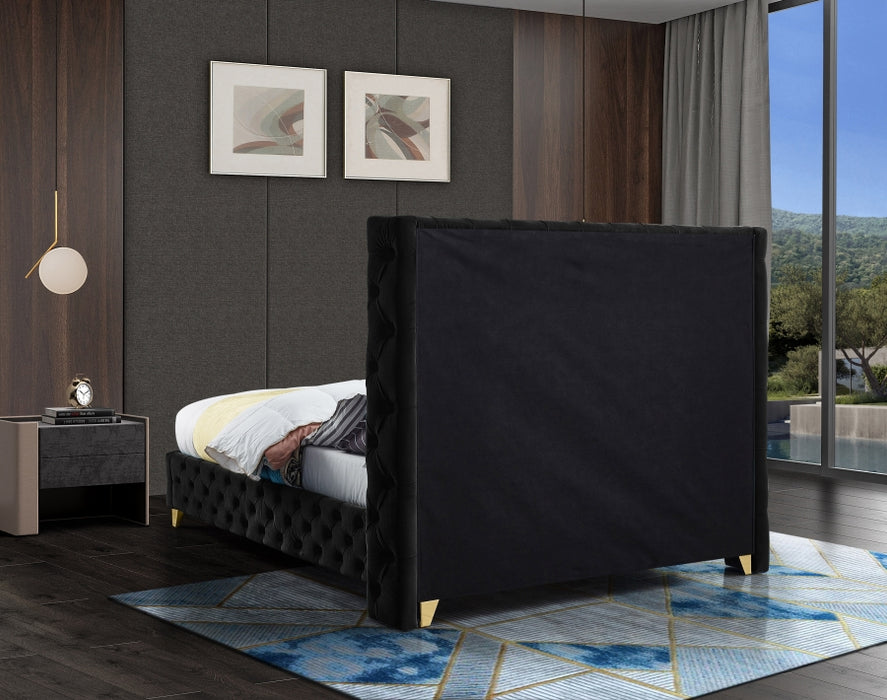 Meridian Furniture - Savan Velvet Queen Bed in Black - SavanBlack-Q - GreatFurnitureDeal