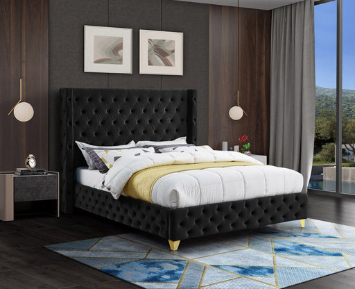 Meridian Furniture - Savan Velvet King Bed in Black - SavanBlack-K - GreatFurnitureDeal