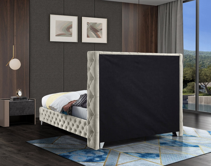 Meridian Furniture - Savan Velvet King Bed in Cream - SavanCream-K - GreatFurnitureDeal