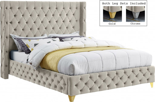 Meridian Furniture - Savan Velvet King Bed in Cream - SavanCream-K - GreatFurnitureDeal