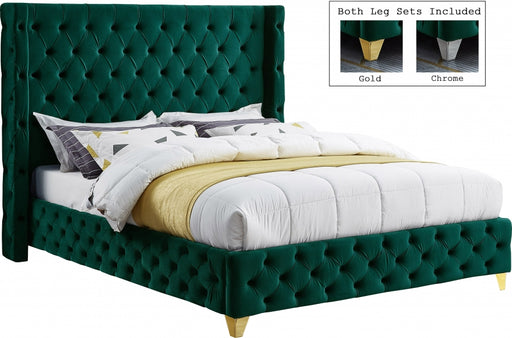 Meridian Furniture - Savan Velvet King Bed in Green - SavanGreen-K - GreatFurnitureDeal