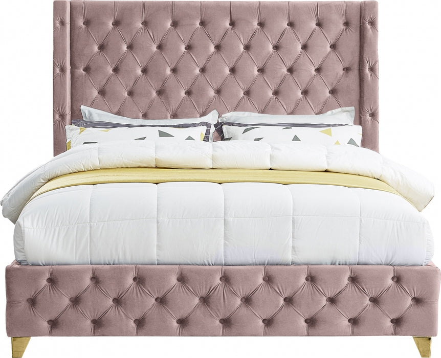 Meridian Furniture - Savan Velvet Queen Bed in Pink - SavanPink-Q - GreatFurnitureDeal