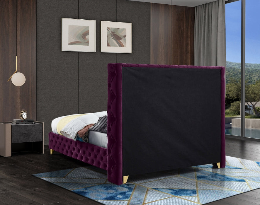 Meridian Furniture - Savan Velvet Queen Bed in Purple - SavanPurple-Q