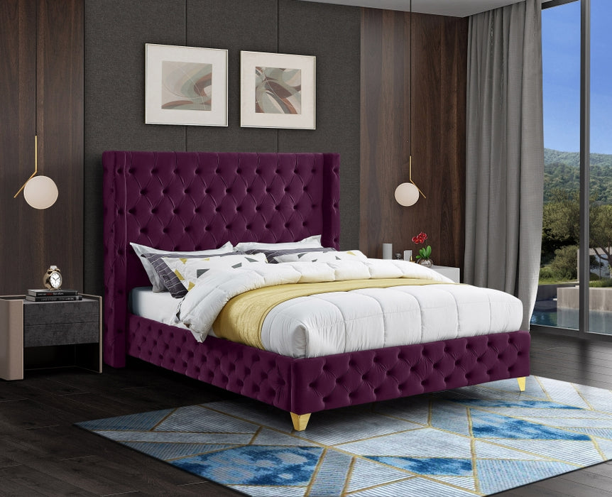 Meridian Furniture - Savan Velvet Queen Bed in Purple - SavanPurple-Q