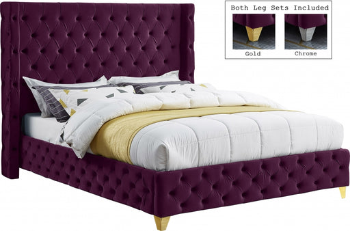 Meridian Furniture - Savan Velvet Queen Bed in Purple - SavanPurple-Q - GreatFurnitureDeal