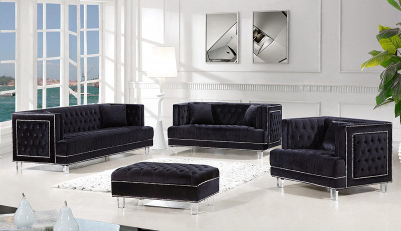 Meridian Furniture - Lucas Velvet Sofa in Black - 609BL-S - GreatFurnitureDeal