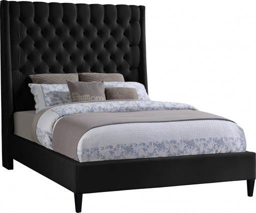 Meridian Furniture - Fritz Velvet Queen Bed in Black - FritzBlack-Q - GreatFurnitureDeal