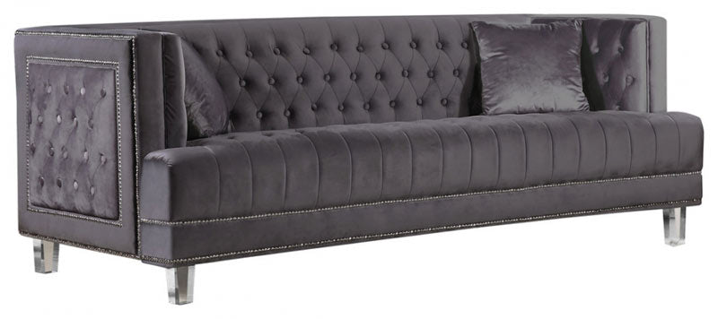 Meridian Furniture - Lucas Velvet Sofa in Grey - 609Grey-S - GreatFurnitureDeal