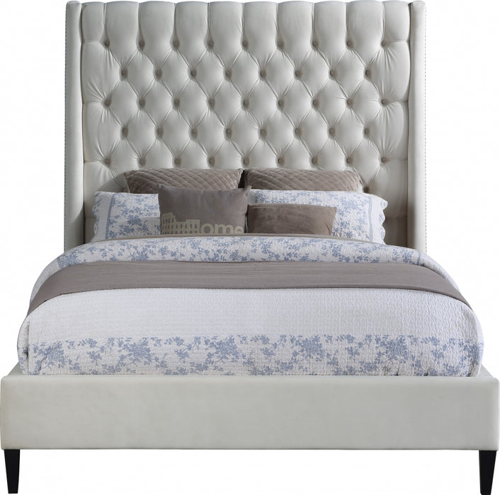 Meridian Furniture - Fritz Velvet Queen Bed in Cream - FritzCream-Q - GreatFurnitureDeal
