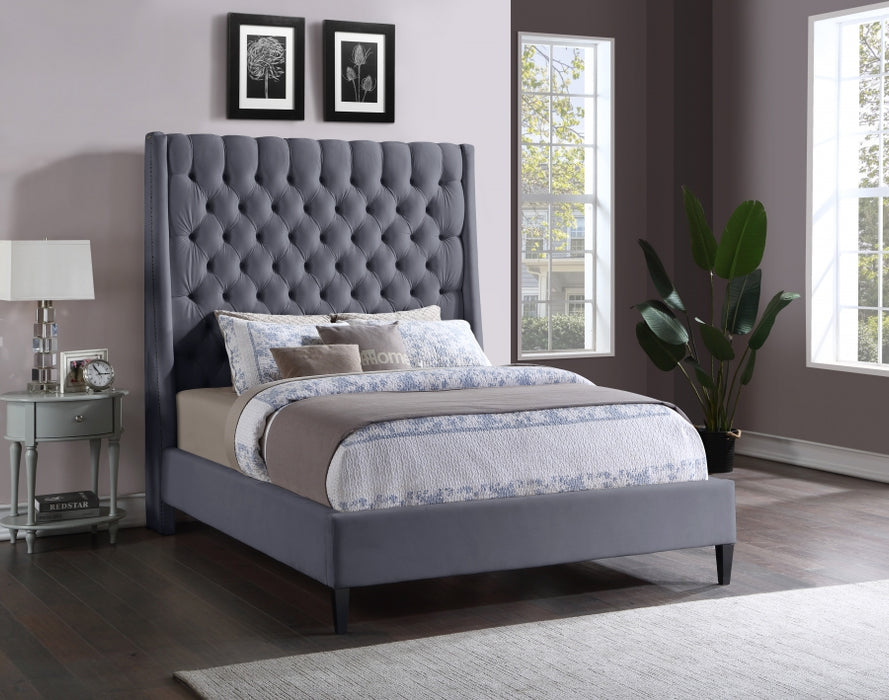 Meridian Furniture - Fritz Velvet Queen Bed in Grey - FritzGrey-Q - GreatFurnitureDeal