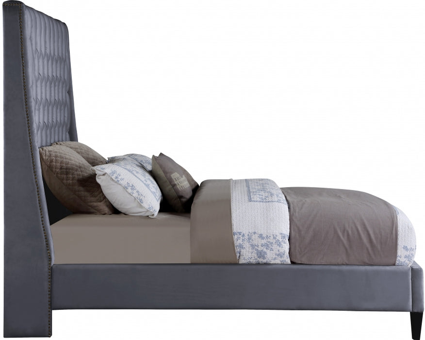 Meridian Furniture - Fritz Velvet Queen Bed in Grey - FritzGrey-Q - GreatFurnitureDeal