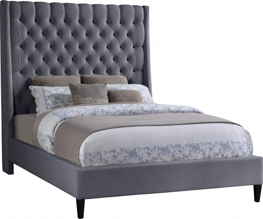 Meridian Furniture - Fritz Velvet Queen Bed in Grey - FritzGrey-Q - GreatFurnitureDeal