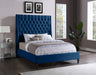 Meridian Furniture - Fritz Velvet Queen Bed in Navy - FritzNavy-Q - GreatFurnitureDeal
