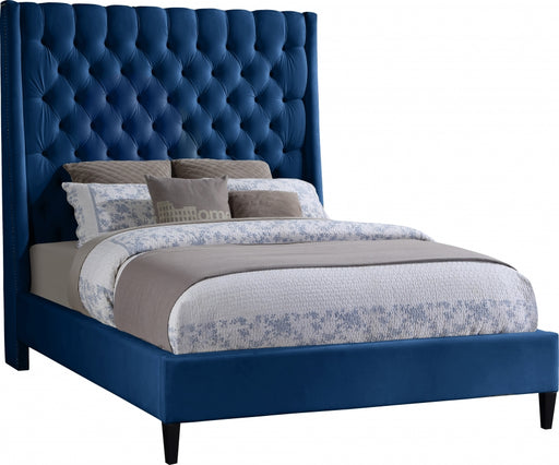 Meridian Furniture - Fritz Velvet King Bed in Navy - FritzNavy-K - GreatFurnitureDeal