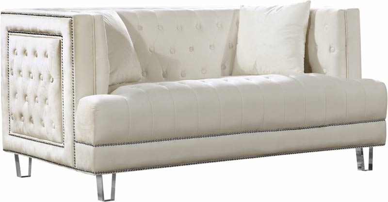 Meridian Furniture - Lucas Velvet Loveseat in Cream - 609Cream-L - GreatFurnitureDeal