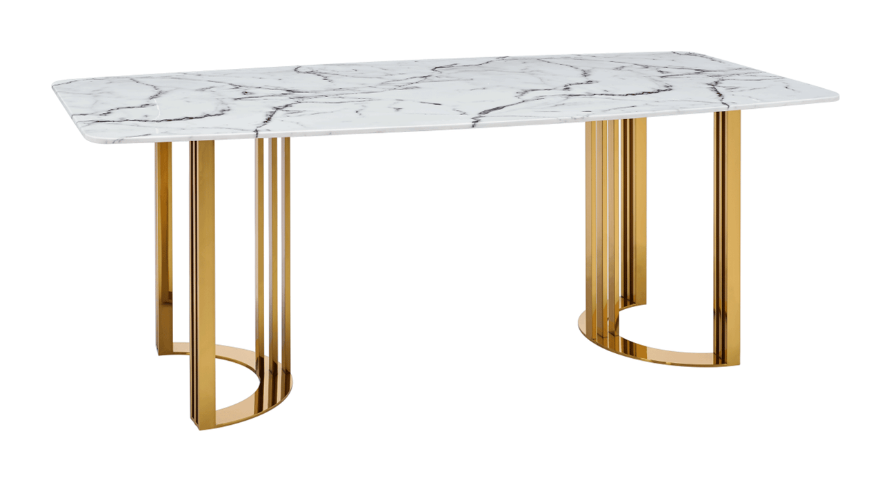 ESF Furniture - 131 Gold Marble Dining Table 8 Piece Dining Room Set - 131DININGTABLEGOLD-8SET