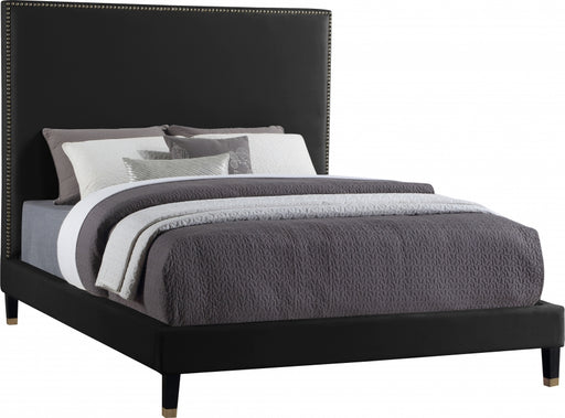 Meridian Furniture - Harlie Velvet Queen Bed in Black - HarlieBlack-Q - GreatFurnitureDeal