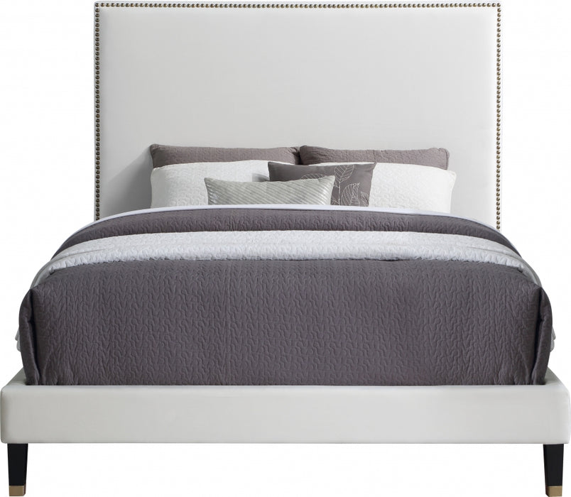 Meridian Furniture - Harlie Velvet Queen Bed in Cream - HarlieCream-Q - GreatFurnitureDeal
