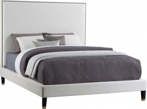 Meridian Furniture - Harlie Velvet King Bed in Cream - HarlieCream-K - GreatFurnitureDeal