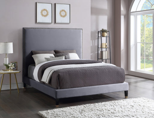 Meridian Furniture - Harlie Velvet Queen Bed in Grey - HarlieGrey-Q - GreatFurnitureDeal
