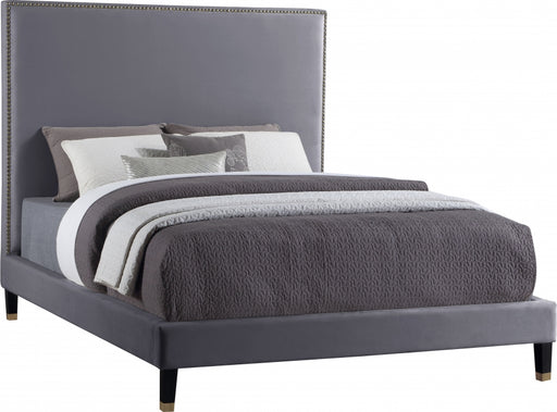 Meridian Furniture - Harlie Velvet Queen Bed in Grey - HarlieGrey-Q - GreatFurnitureDeal