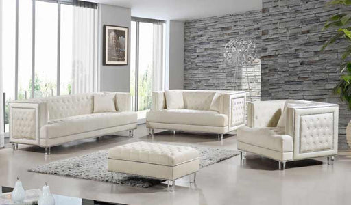 Meridian Furniture - Lucas Velvet Ottoman in Cream - 609Cream-Ott - GreatFurnitureDeal