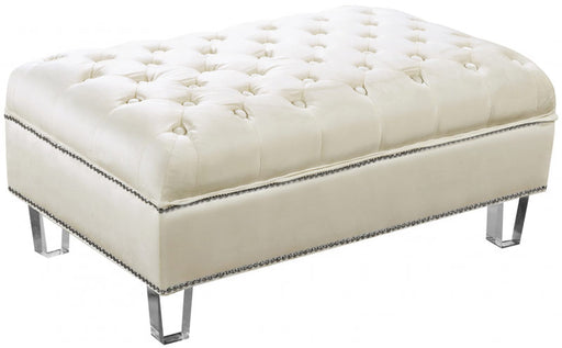 Meridian Furniture - Lucas Velvet Ottoman in Cream - 609Cream-Ott - GreatFurnitureDeal