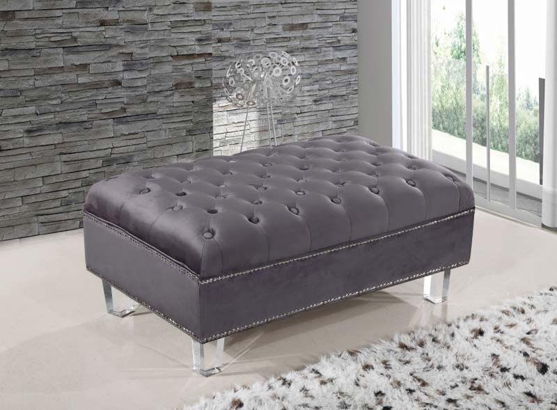 Meridian Furniture - Lucas Velvet Ottoman in Grey - 609Grey-Ott