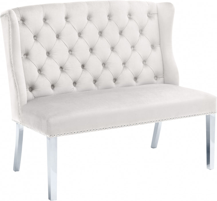 Meridian Furniture - Suri Velvet Settee Bench in Cream - 810Cream