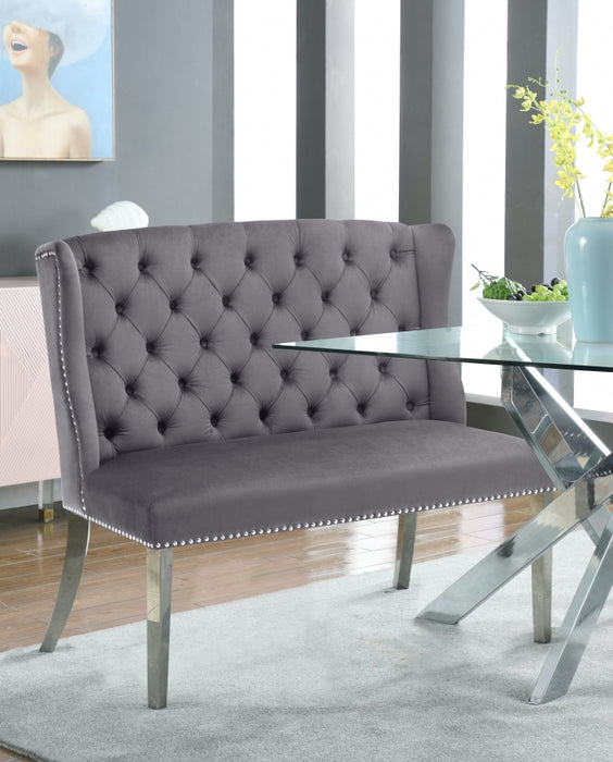 Meridian Furniture - Suri Velvet Settee Bench in Grey - 810Grey - GreatFurnitureDeal