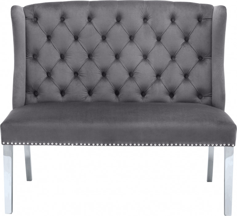 Meridian Furniture - Suri Velvet Settee Bench in Grey - 810Grey - GreatFurnitureDeal