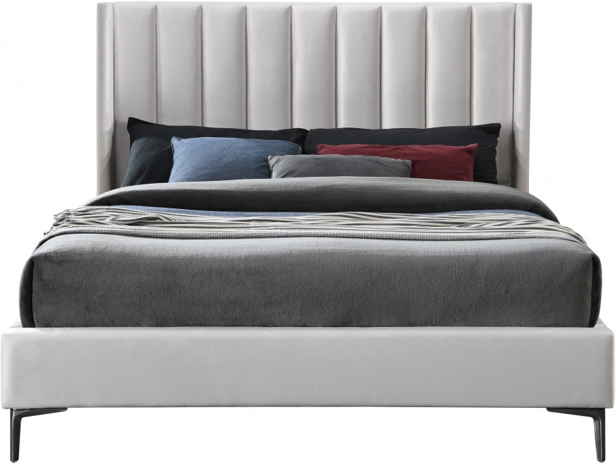 Meridian Furniture - Nadia Velvet King Bed in Cream - NadiaCream-K - GreatFurnitureDeal
