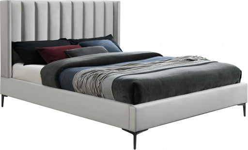 Meridian Furniture - Nadia Velvet Queen Bed in Cream - NadiaCream-Q - GreatFurnitureDeal