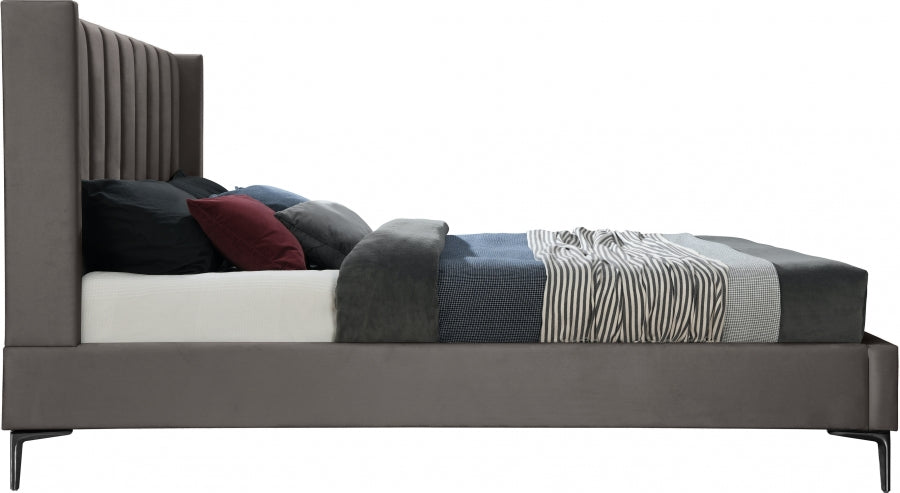 Meridian Furniture - Nadia Velvet Queen Bed in Grey - NadiaGrey-Q - GreatFurnitureDeal