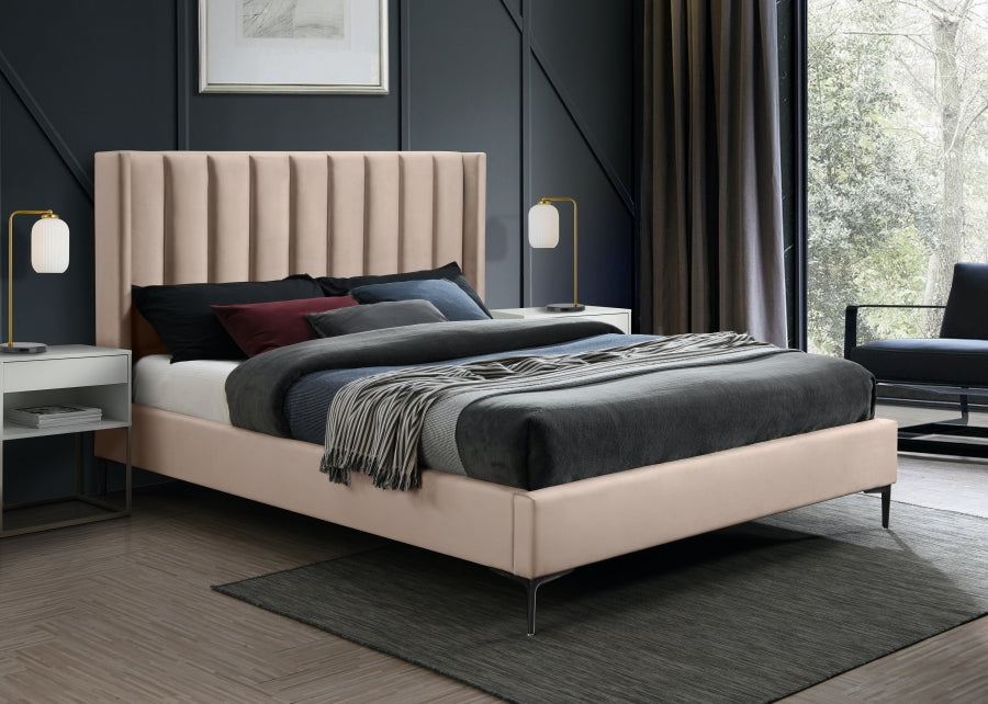 Meridian Furniture - Nadia Velvet Queen Bed in Pink - NadiaPink-Q - GreatFurnitureDeal