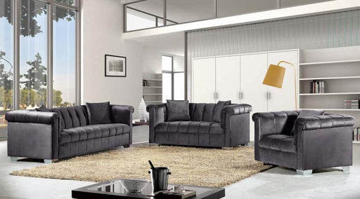 Meridian Furniture - Kayla Velvet Loveseat in Grey - 615Grey-L - GreatFurnitureDeal