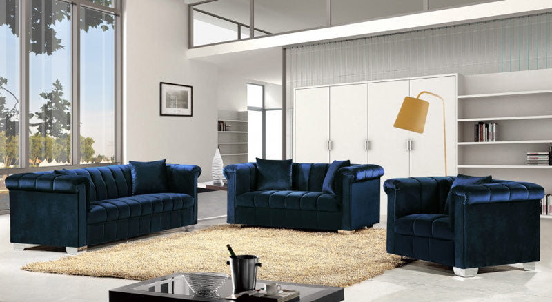Meridian Furniture - Kayla Velvet Sofa in Navy - 615Navy-S - GreatFurnitureDeal
