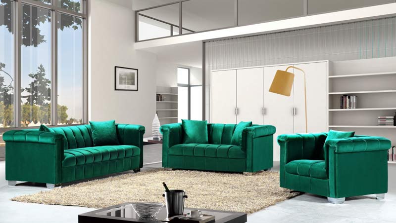 Meridian Furniture - Kayla Velvet Loveseat in Green - 615Green-L - GreatFurnitureDeal