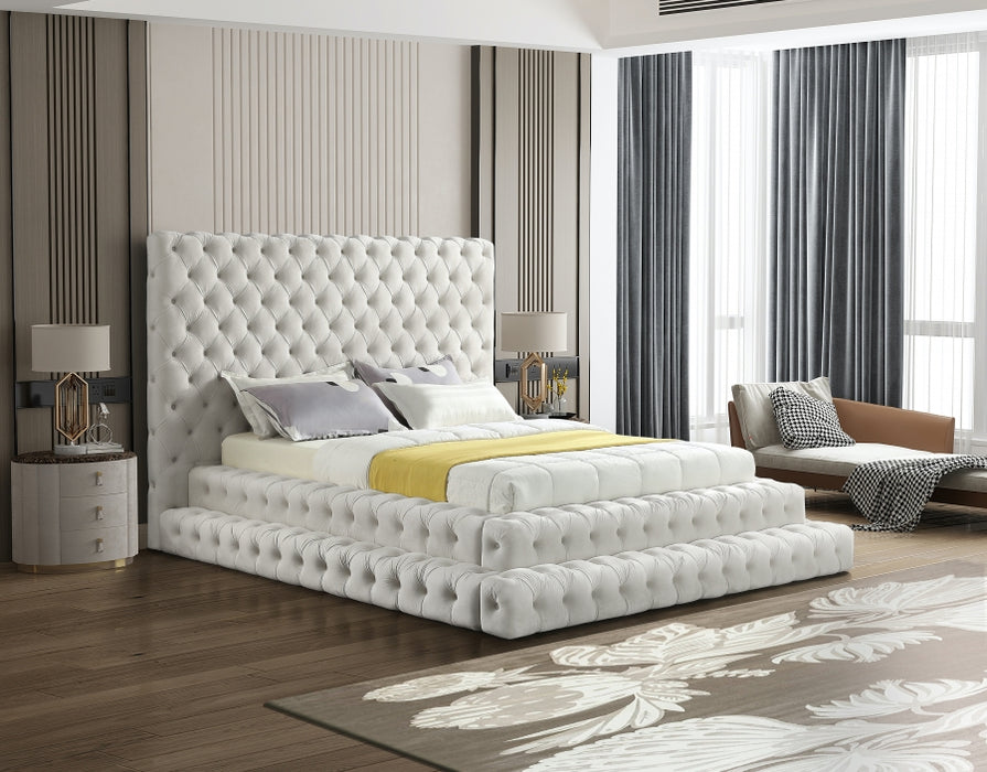 Meridian Furniture - Revel Velvet Queen Bed in Cream - RevelCream-Q