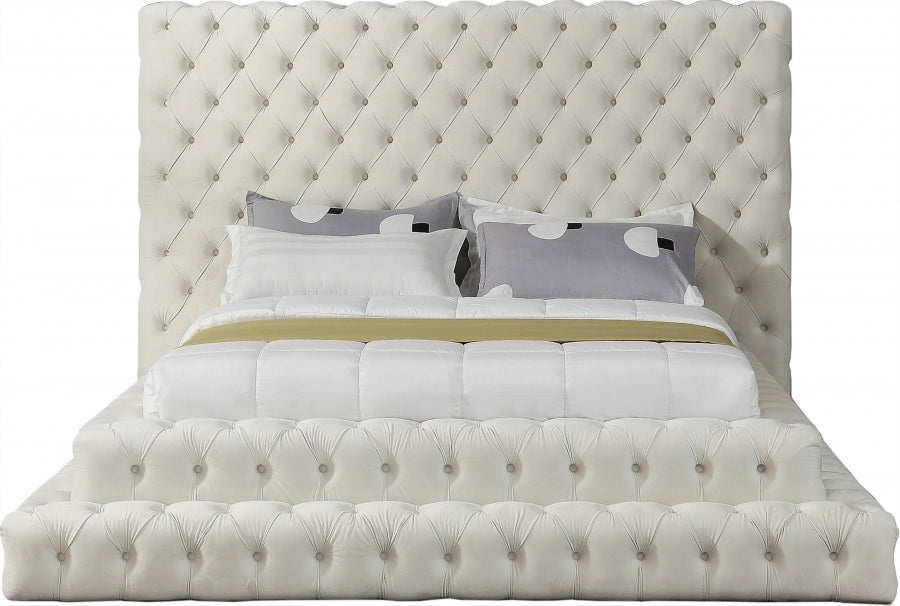 Meridian Furniture - Revel Velvet King Bed in Cream - RevelCream-K - GreatFurnitureDeal