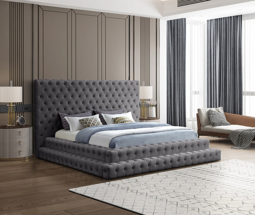 Meridian Furniture - Revel Velvet King Bed in Grey - RevelGrey-K