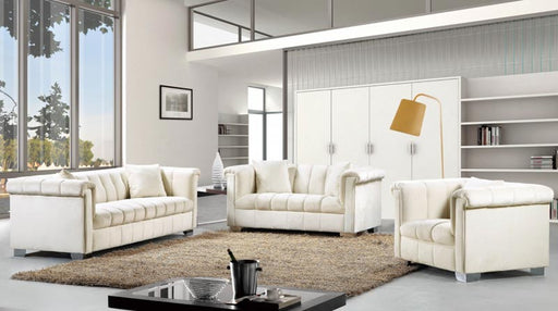 Meridian Furniture - Kayla 3 Piece Living Room Set in Cream - 615Cream-S-3SET - GreatFurnitureDeal